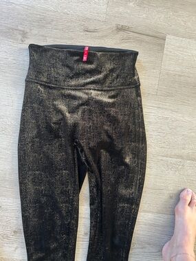 SPANX women's Black Metallic Gold-Thread Leggings